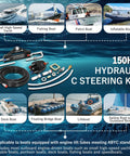 Hydraulic Outboard Steering Kit With Wheel Cylinder Helm Pump 20 Ft Hoses And Installation Parts For Single Engine Boats Up To 150HP Plug And Play Ready To Install And Complete With All Hardware