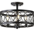 Oil Rubbed Bronze 15.5 Inch 4-Light LED Metal Semi Flush Mount Ceiling Light With Sleek Metal Fretwork Shade for Bedroom Entryway