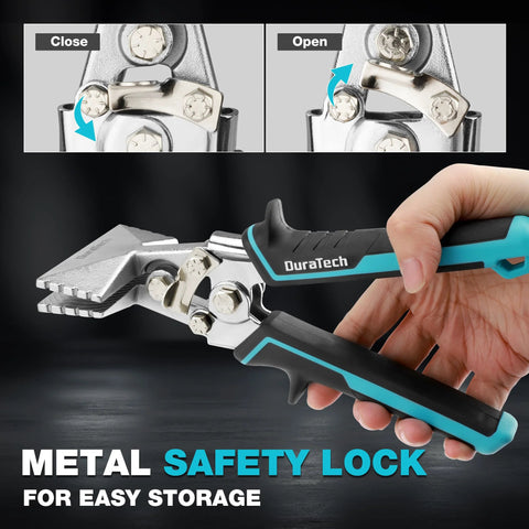 Duratech 3-inch sheet metal bender with ergonomic TPR handle; front view of jaw-type metal seamers for bending