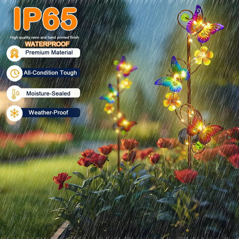 Butterfly Solar Stake Lights 2 Pack Waterproof Outdoor Decor for Garden Lawn Patio Courtyard with Warm Yellow LED Glow