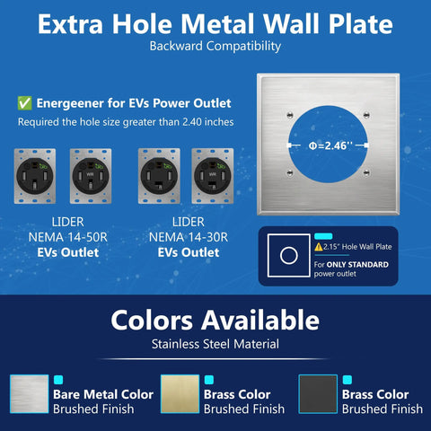 NEMA 14-50R Wall Plate 1-Gang Outlet Cover For EV Charger And RV Receptacle Built Tough Stainless Steel Mounting Plate Corrosion Resistant UL Listed 1-Pack with extra hole design and color options