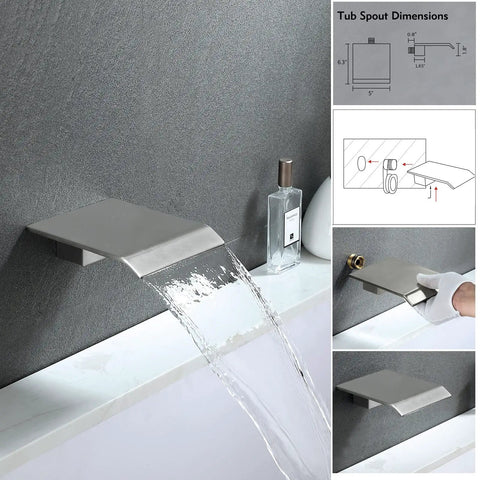 Brushed Nickel Bathtub And Shower Faucet Set Complete With 10 Inch Rain Shower Head And Waterfall Tub Faucet Powerful Water Pressure