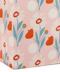Spring Gift Bags Set With Sweet Floral And Lemon Prints In Teal Pink Yellow, showing pink bag with floral design