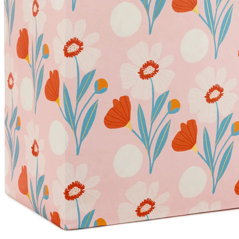 Spring Gift Bags Set With Sweet Floral And Lemon Prints In Teal Pink Yellow, showing pink bag with floral design