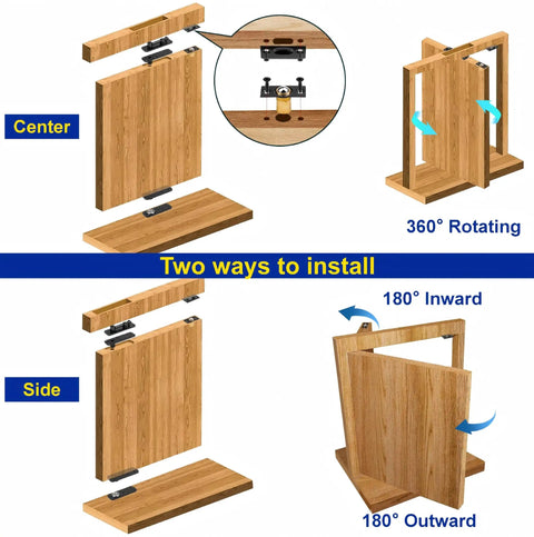 Badass Heavy Duty Hidden Door Hinge Built Different With Solid Alloy Steel Core Supports Up To Seven Hundred Pounds For Secret Bookshelf Pivot System Smooth Operation Guaranteed Top Shelf Hardware installation options diagram.