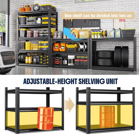 Beefy Heavy Duty Metal Garage Shelving Unit With Five Adjustable Shelves Stands 71.2 Inches Tall, 35.4 Inches Wide, 15.7 Inches Deep For Heavy Load Storage In Garage, Shop, Or Warehouse, shown with adjustable shelves