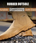 Side view of indestructible steel toe work boots for men welding construction with zipper laceless design