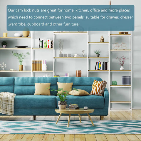 Cozy living room with bookshelf, emphasizing Three In One Furniture Connector Kit For Wood Wardrobes, Cupboards, And Bookshelves, 20 Sets.