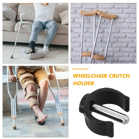 C Shape Tube Lock Clips For Walking Sticks And Crutches, Rock Solid Secure Clamp Design, shown with crutches and user