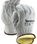 Beefed-Up Goatskin Leather Work Gloves With Kevlar Liner For Cut And Puncture Resistance Arc Flash 4 Protection A4 Level.