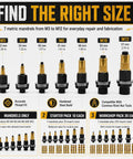 Rivet Nut Tool Kit For Drill 77 Piece Carbon Steel Mandrel Heads M3 To M12 Includes Quick Change Mandrels And Replacement Inserts showing M3-M12 mandrels