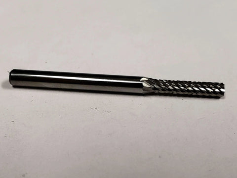 Three Thirty Second Inch SA42 Cylinder Bur Double Cut Solid Carbide for precision stock removal on metals, side view