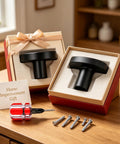 Knockout Matte Black Bifold Closet Door Knobs featuring round cabinet pulls in gift box with screws and screwdriver.