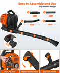 Diagram of Powerful 52cc Gas Backpack Leaf Blower With 564 CFM 216 MPH, showing assembly, controls, and ergonomic design features.