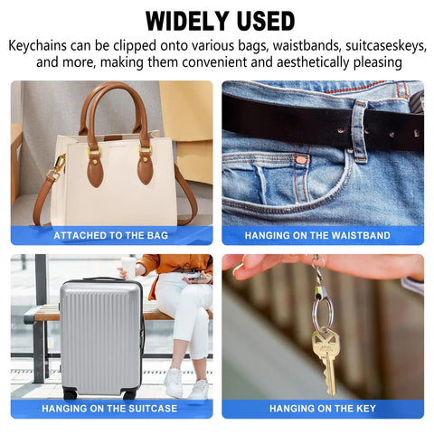 40Pcs Key Fob Hardware Set 1 Inch Kit With Glass Running Pliers For Wristlet Keychains, shown on bags and waist.
