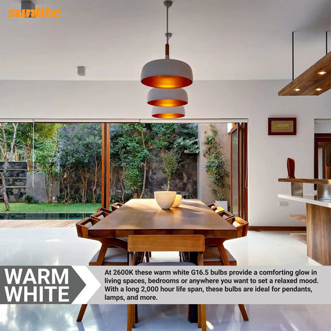 Dining room with pendant lights and table illuminated by Clear G16 5 Globe Light Bulb 25W 120V Dimmable E12 Candelabra Base