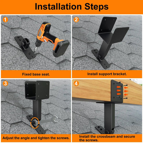 4x4 Beefy Heavy Duty Roof Riser Brackets Kit For Pergola Gazebo And Patio Cover Adjustable Angle Black Metal Beam Brackets 3 Pack Rust Proof Corrosion Resistant Easy Install Stable Outdoor Support