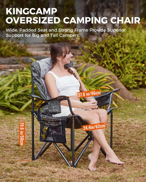 Oversized Camping Chair With Adjustable Lumbar Support 550 lb heavy duty padded folding chair for adults with cooler bag