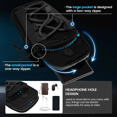 Frame Battery Bag For Electric Dirt Bikes And Ebikes Grab And Go Storage Pouch showing zip pockets and phone access