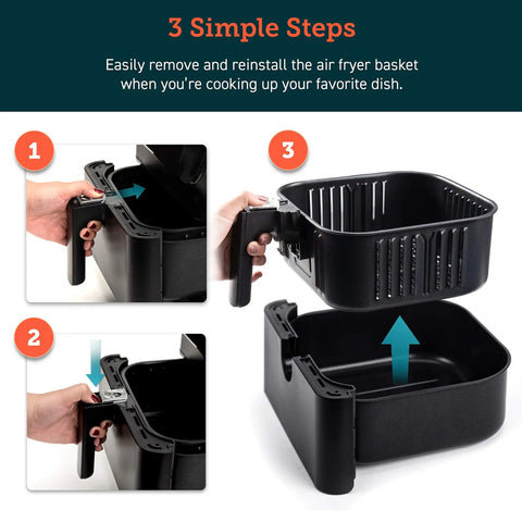 3-Step guide to replace Replacement Inner Basket For 5.8 Quart Air Fryer Fits CP358-AF CS358-AF Models Nonstick Dishwasher Safe