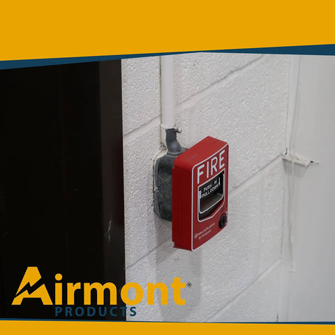 Go-To Metal Handy Electrical Box 4x2 Inch, Single-Gang, 1-7/8 Inch Depth, installed with a fire alarm on white wall