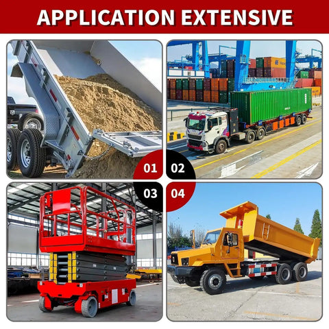 12V DC Hydraulic Pump Power Unit 8 Quart Tank Single Acting System With 3200 PSI Port A Relief And 1500 PSI Port B Plus 15 Foot Remote Control And Beefy Steel Construction used on dump trailers, lifts, and container tailboards