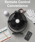Beast Magnetic Golf Cart Fan with remote control, golf glove, ball, and scorecard on gray surface