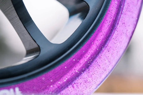 Rad Purple Pro Scooter Wheels 110 Mm Transparent Sparkle Polyurethane With Abec 9 Bearings Cnc Machined Aluminum Core 88A Mid Rebound Two Pack Dope Street Riding Gear