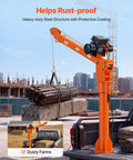 Heavy-Duty Pickup Truck Crane, 2200 Lb Load Capacity With 12V Electric Winch lifting metal rods on construction site.