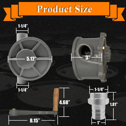 Heavy Duty Hand Gas Caddy Transfer Pump For 30 35 40 Gallon Fuel Caddies, aluminum alloy siphon pump, 1-1/4 inch inlet and outlet