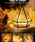 Fairy String Lights 33 Ft Long Battery Operated 100 LED Copper Wire Twinkle Lights in geometric lantern decor.