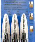 Wicked Sharp 45 Degree Size 8 Wood Countersink Drill Bit Set Three Piece Carbon Steel Hex Wrench in package, includes tapered bits.
