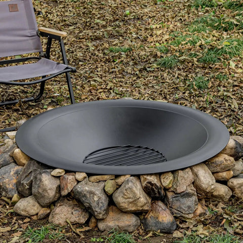 35 Inch Steel Fire Pit Bowl Built To Last For DIY Or Replacement, Includes Spark Screen And Fire Poker, Large Round Fire Pit Bowl