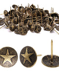 Top Shelf 100 Piece Star Bronze Furniture Tacks With Rust Proof Finish And Sleek Vintage Vibe For Straight Up Wood Repair And Sweet Upholstery Upcycling Work, close-up view of decorative tacks.