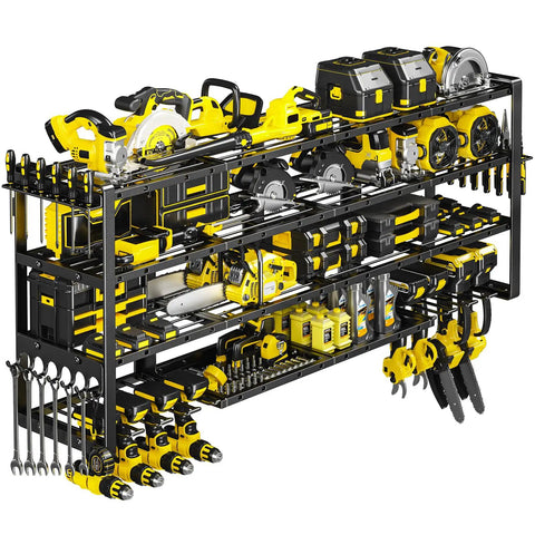 Massive 64 Inch Power Tool Organizer Wall Mount With 1000 Lbs Load Capacity, Heavy Duty 4 Tier Garage Storage Rack With 8 Drill Holders