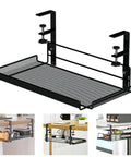 Under Desk Cable Management Tray For Cords And Wires, medium black shelf organizer for tidy cables, sleek home office use