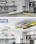 Ceiling Kayak Storage Rack For Garage Heavy Duty Overhead Kayak Hanger Holds Two Kayaks Snowboards Surfboards Paddleboards And SUPs