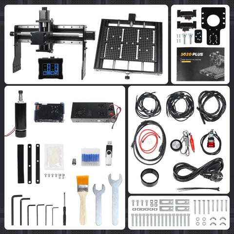 Top Shelf 3020 Plus CNC Router With 500W Spindle For Wood Milling And Metal Engraving Features touch screen and accessories.