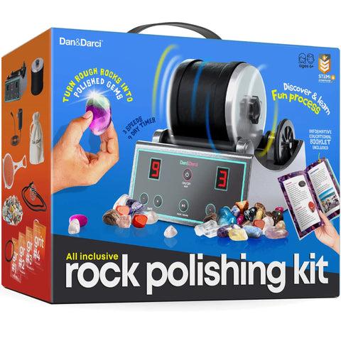 Advanced Rock Tumbler Kit With Digital Polishing Timer And Three Speed Settings Turns Rough Rocks Into Wicked Gems A Fun STEM Geology Toy For Kids And Curious Adults on package