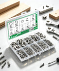 Heavy Duty Spring Lock Washer Kit 1100 Pieces In 9 Metric Sizes M2 To M12, 304 Stainless Steel Split Washers For Bolts And Screws, High Strength Corrosion Resistant Fastener Set For Harsh Environments, in labeled organizer