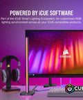 Add A 422mm Smart Lighting Tower With 46 Custom LEDs next to RGB monitor and headphones, showcasing lighting synchronization.