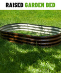 Two Piece Raised Garden Bed Kit, Outdoor Oval Metal Planter For Vegetables And Flowers, Brown Finish, grass background
