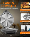 Bakers Friend Electric Quesadilla Maker 9.5 Inch showing non-stick cooking plate, six wedges, and compact vertical storage.