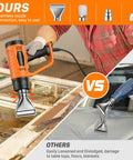 Comparison of Powerful 1800W Heat Gun with Dual Temps 752F And 1112F versus another model. Showcasing nozzle stability and application.