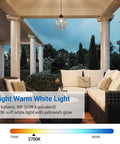 Cozy outdoor seating area illuminated with Outdoor Dusk To Dawn LED A19 Light Bulbs Pack 9W 60W Equivalent 2700K Warm White.