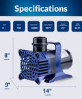 Alpine 10300 GPH submersible pond pump, blue plastic housing with handle and 33 ft cord, for ponds and fountains.