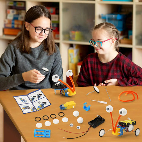 Kids assembling robots with Four Pack Robot Kits For Kids Ages 8 And Up, STEM Crafts And Robotics Projects, Electronics Building Kit