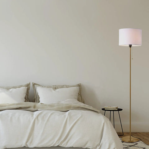 Drum Shade Standing Lamp With Pull Chain Switch, E26 Socket, Dope Modern Minimalist Floor Lamp In Antique Brass for Bedroom