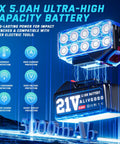 Heavy Hauler Cordless Impact Wrench Dropping 1300 Nm Of Boss Level Torque 1/2 Inch Drive Electric Tool Ships With Twin 5 Ah Packs power battery with blue lightning effects and protection icons.