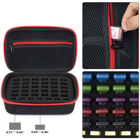 Interior view of Universal USB Flash Drive Case And Memory Card Organizer Holder For Sd Xc Hc Thumb Drives with mesh pockets.
